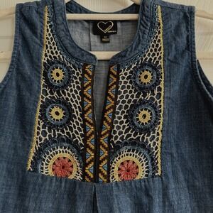 Embroidered Lace Boho Denim Jean Dress Girl 12 L Yoke Shift Sleeveless Tunic Top